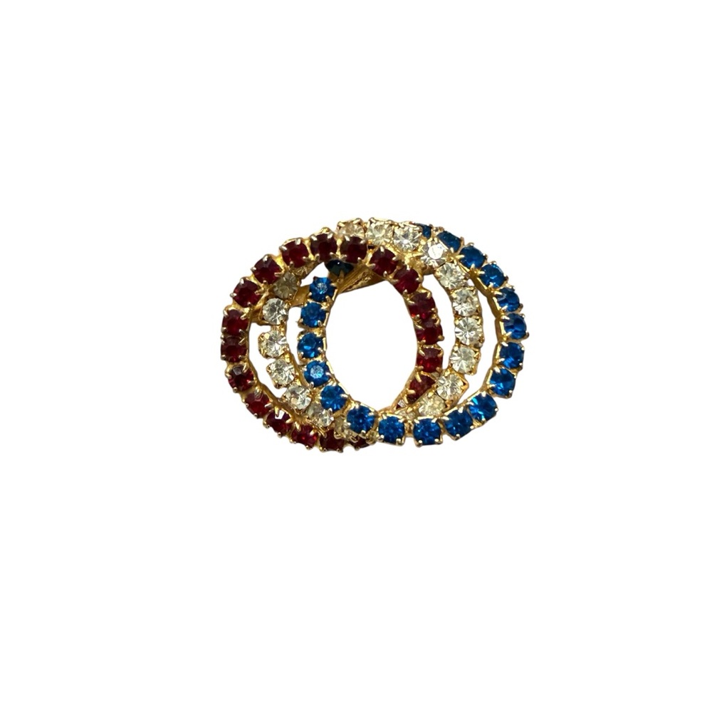 Vintage Red White and Blue Rings Brooch Pin